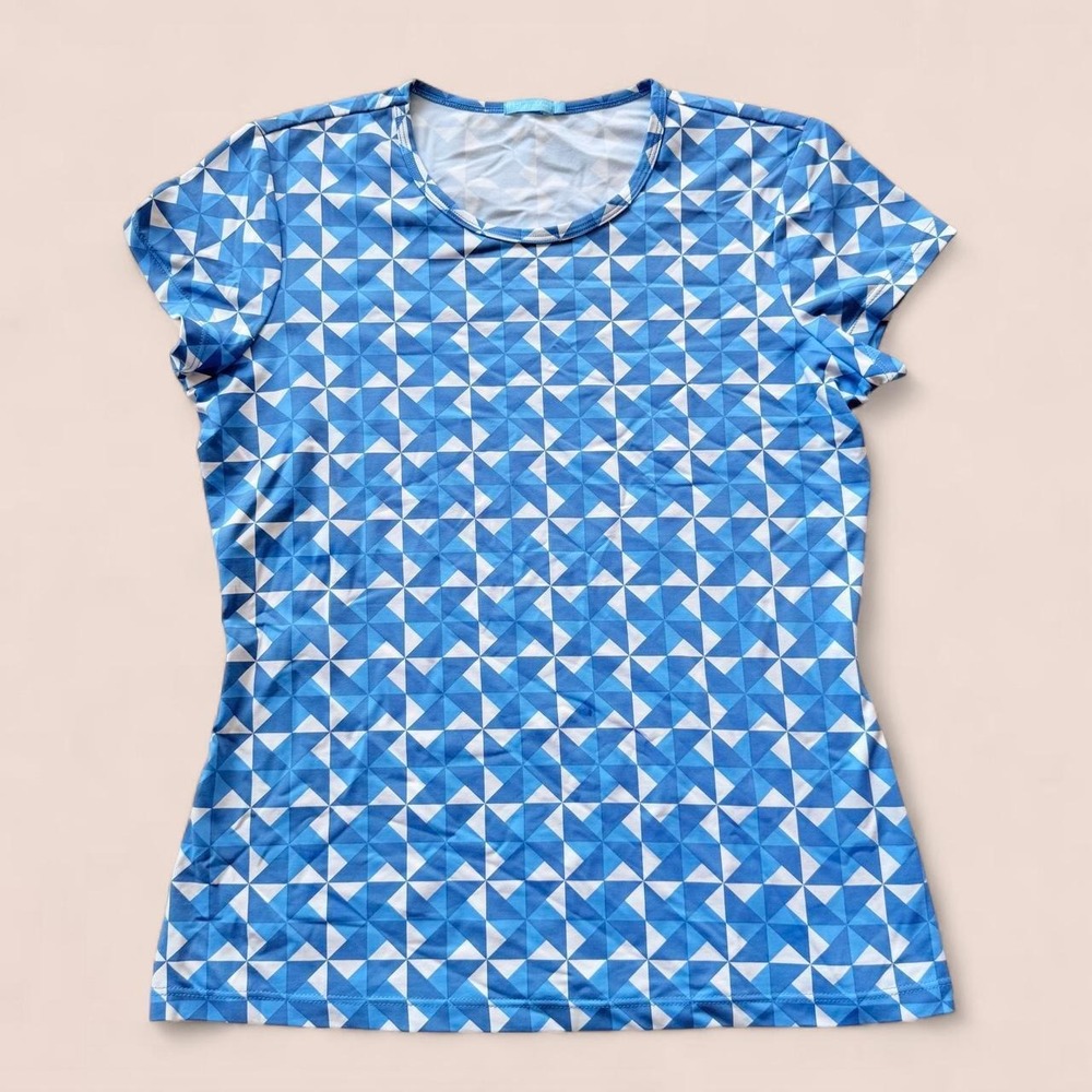 J. McLaughlin Women's Small Blue Geometric Short Sleeve Top